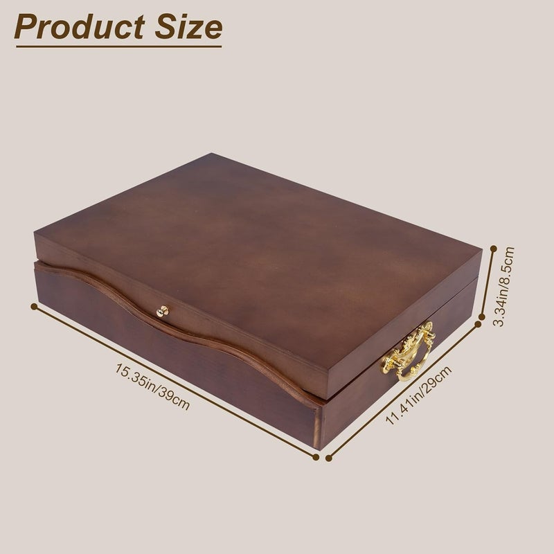 DigNew Silverware Storage Box,1 Layer Wooden Silverware Chest with Drawer,Silverware Case with Handle and Felt Lined,15.35" x 11.41" Flatware and Utensil Organizer for Kitchen,Black(Flatware Not Included) - Image 4